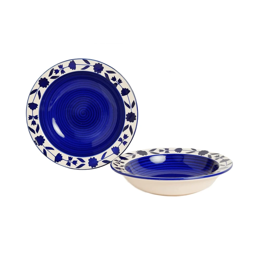 HOUSELA Round Printed Dinner Plate Lightweight & Durable, Made of Ceramic, Microwave & Dishwasher Safe, Elegant Crockery for Dining & Gifting Blue and beige plate set