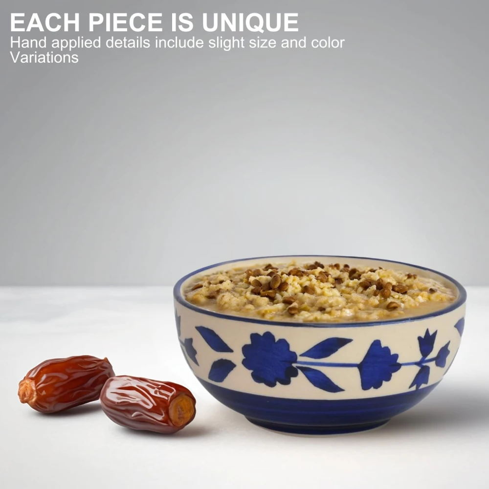 HOUSELA Creations Hand-Painted Umrao-Moroccan Design Bowls Set | Perfect for Serving Snacks, Rice, Dal, Fruits, Salad | BPA & Lead-Free Ceramic Dinner Bowls sets