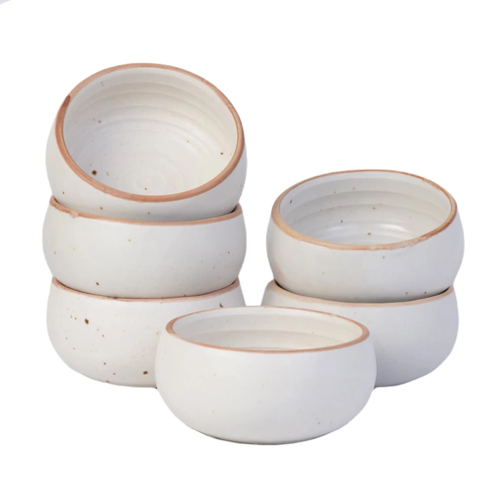 Rudrart Creations Ceramic Stoneware Cream White Matt Finish Serving Bowl (150 ml, Set of 6, White) | Salad Bowl (3 inch)(Microwave & Dishwasher Safe)