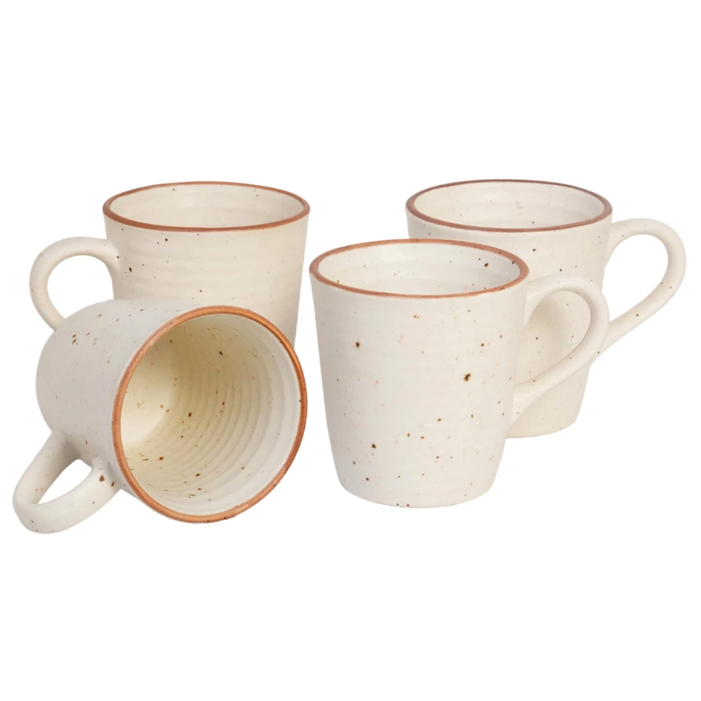 HOUSELA Matty White Hand-Painted Serving Tea Cups Set Milk Mugs & Ceramic Coffee Mugs Set of 4 (270 ML, Microwave & Dishwasher Safe)