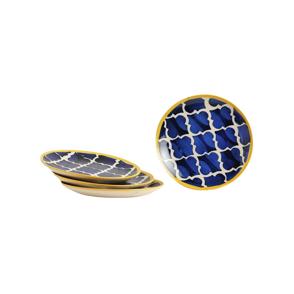 HOUSELA Ceramic Handmade Blue Umrao Quarter Moroccan Handpainted Plates 7 (Set of 4)