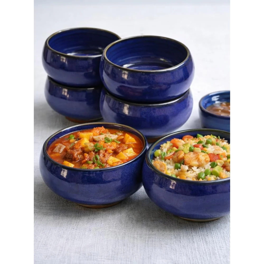HOUSELA Ocean Blue Handcrafted Ceramic Serving Bowls, Set of 6
