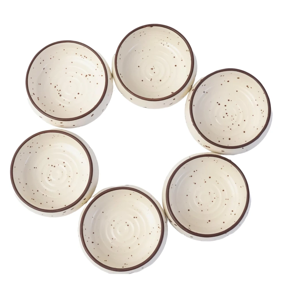HOUSELA Ceramic Stoneware Cream White Matt Finish Serving Bowl (150 ml, Set of 6, White) | Salad Bowl (3 inch)(Microwave & Dishwasher Safe)