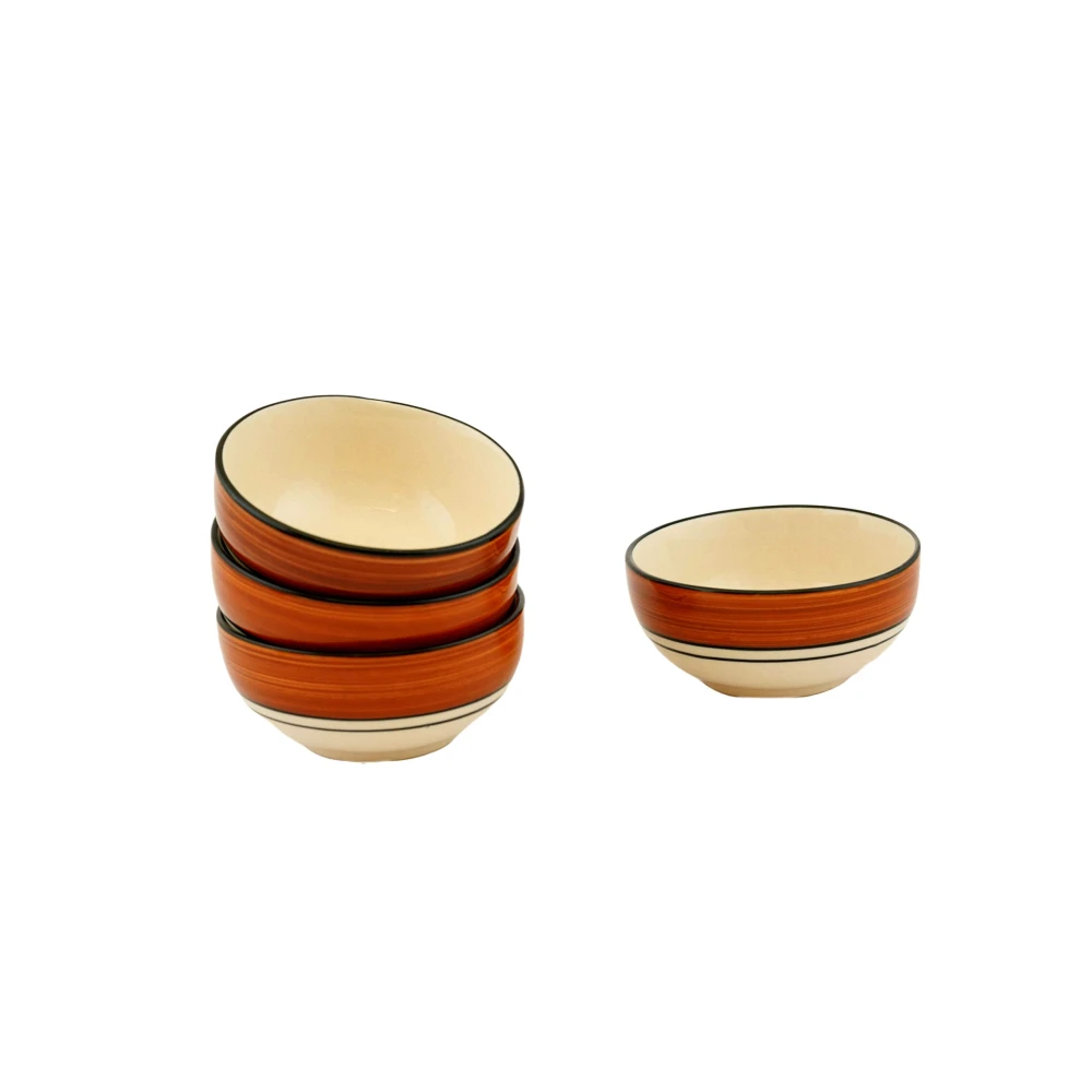 Hand-Painted Ceramic Serving Bowls Set of 4 | Brown & White Glazed Soup, Curry & Vegetable Bowls | Durable Stoneware Dinnerware for Home & Gifting