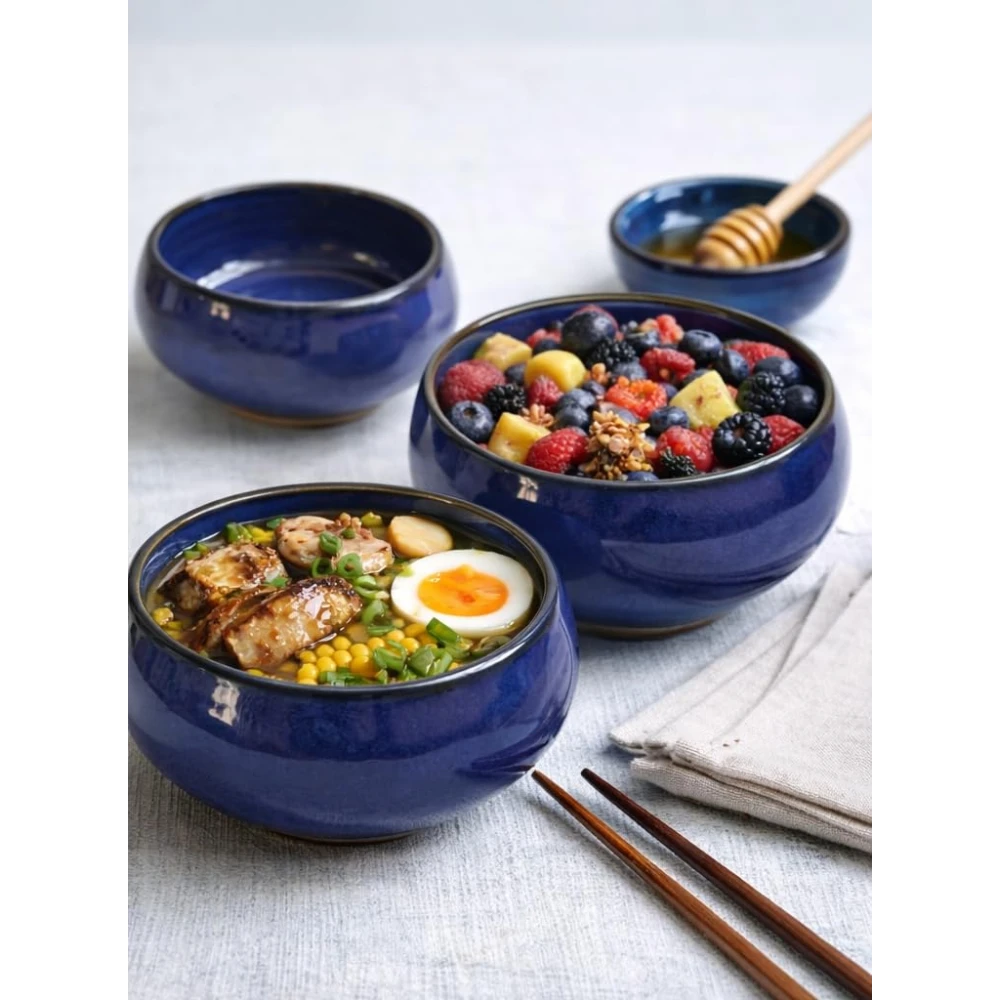 HOUSELA Ocean Blue Handcrafted Ceramic Serving Bowls, Set of 6