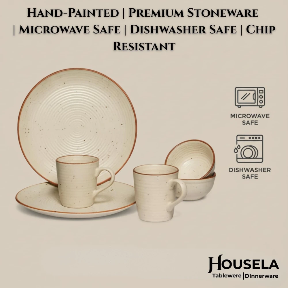 Stoneware Ceramic Dinner Set for Wedding Gift | Plates Cups and Bowls Set (2 Plates 2 Bowls 2 Cups) | Tableware Set for Dining Table – 6 Pieces