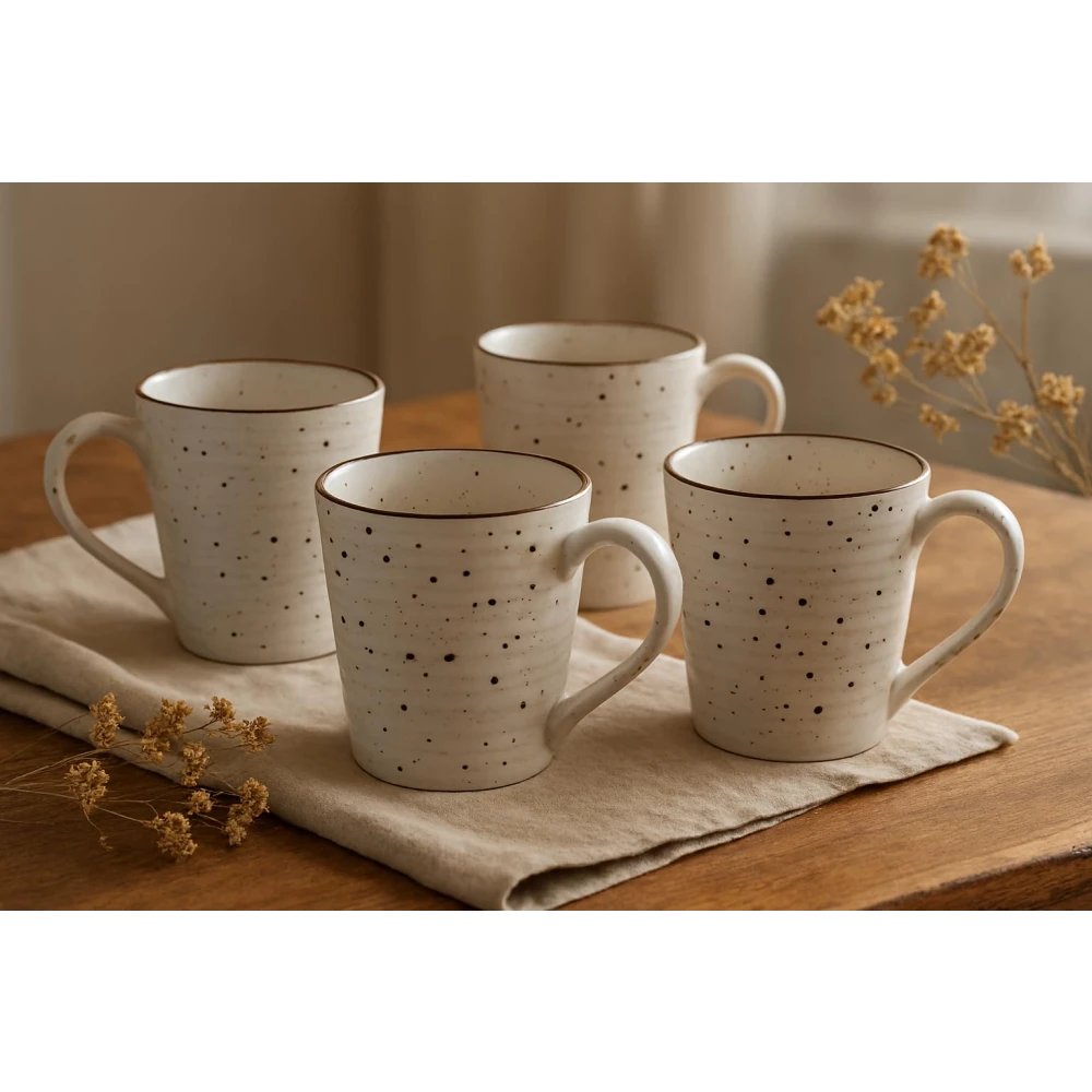 HOUSELA Matte Finish Ceramic Mug – Elegant, Sturdy & Gift-Ready Set of 4