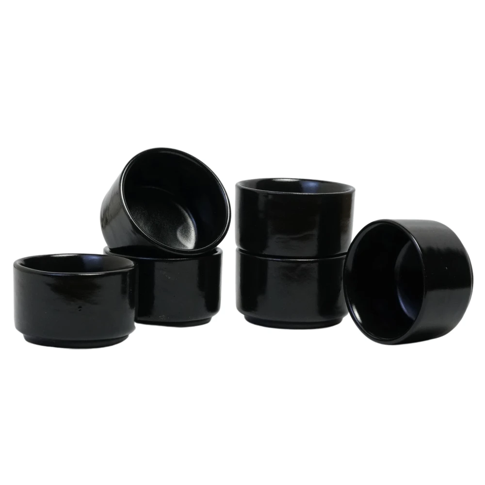 HOUSELA Ceramic Dip Bowls Set | Perfect for Chutneys, Ketchup, Sauces, Snacks | Durable, Dishwasher Safe, Ideal for Parties and Everyday Use | Black (50 ml, Set of 6)