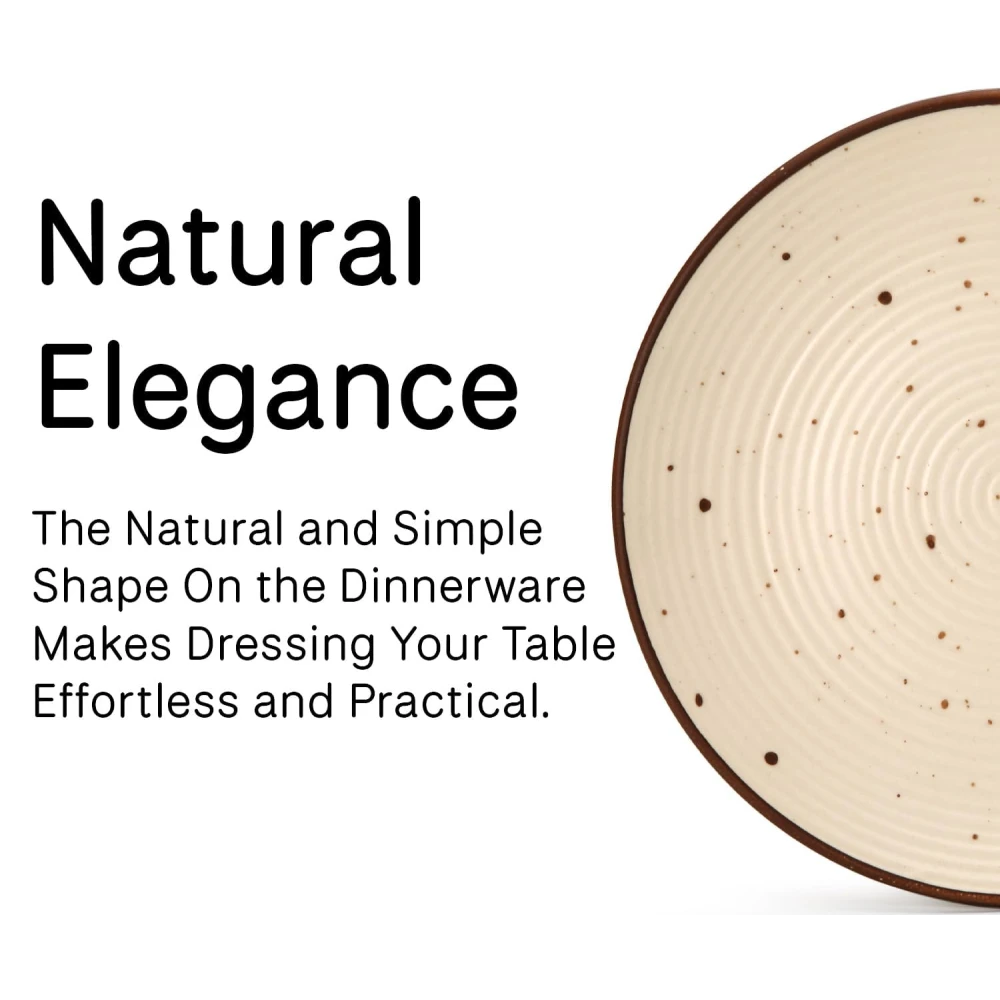 HOUSELA Cream Ribbed Stoneware Dinner Plates 10.6 Inch Set of 4 Pcs Ceramic Plates for Dinner | Microwave & Dishwasher Safe | Off White