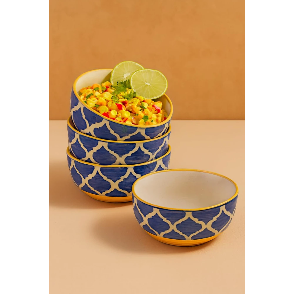 HOUSELA Hand-Painted Umrao Quarter/Moroccan Design Handpainted Bowls Set Ceramic Vegetable Bowl/Dessert Bowl/Soup Bowl (Multicolor, Pack of 6)