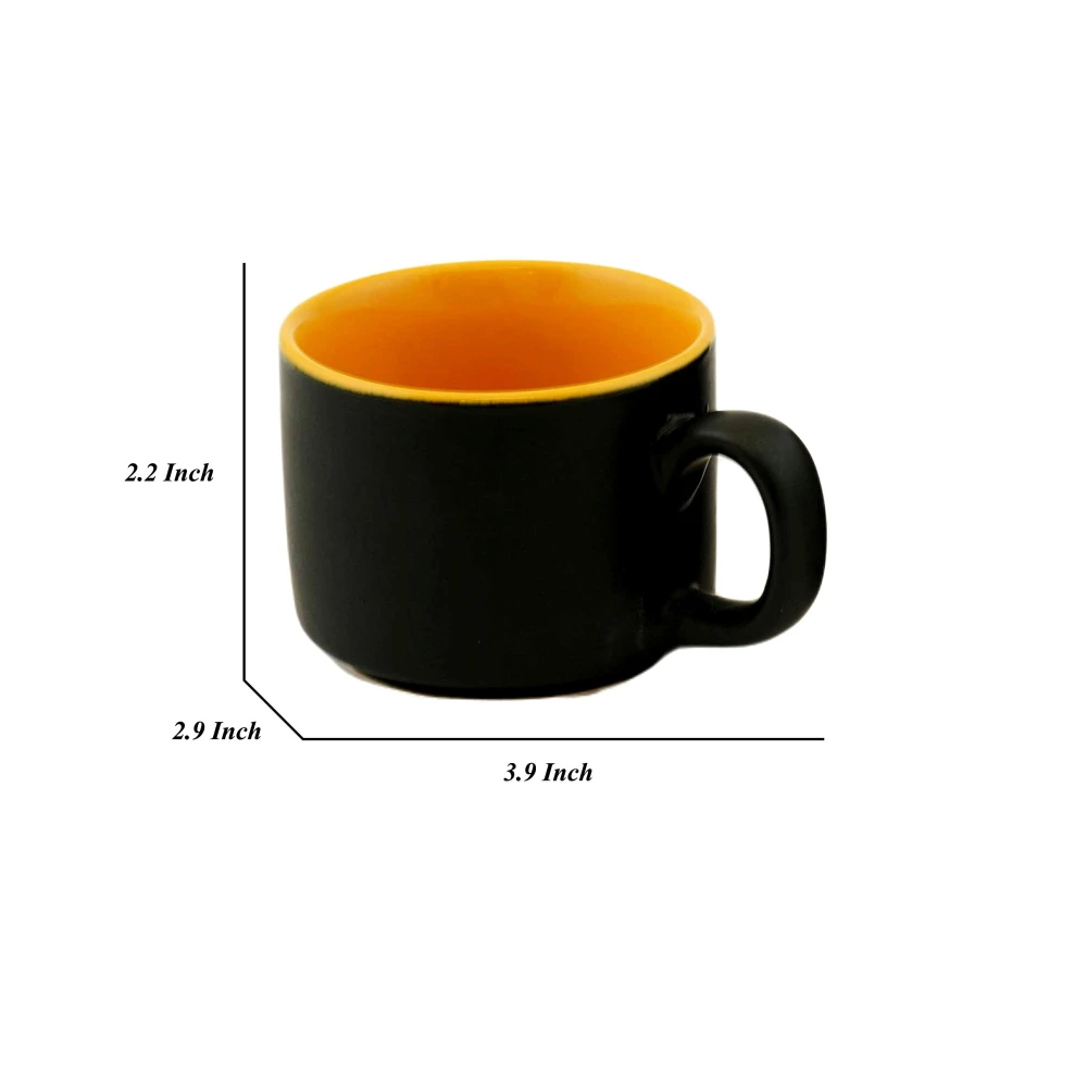HOUSELA Hand-Painted Studio Pottery Tea/Coffee Cups in Ceramic (Set of 2, Microwave Safe) Color-Black & Yellow