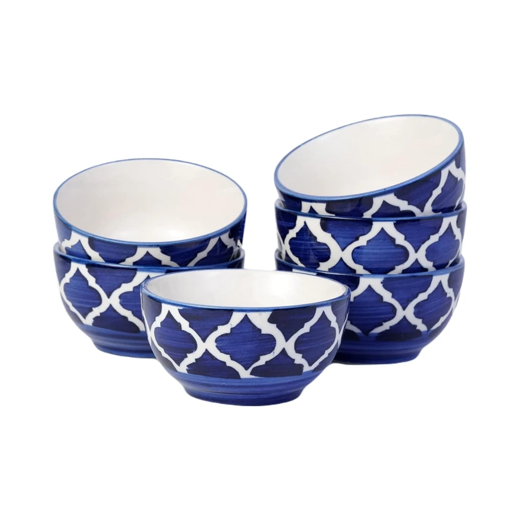 HOUSELA Creations Hand-Painted Umrao-Moroccan Design Bowls Set | Perfect for Serving Snacks, Rice, Dal, Fruits, Salad | BPA & Lead-Free Ceramic Dinner Bowls for Safe bowl sets