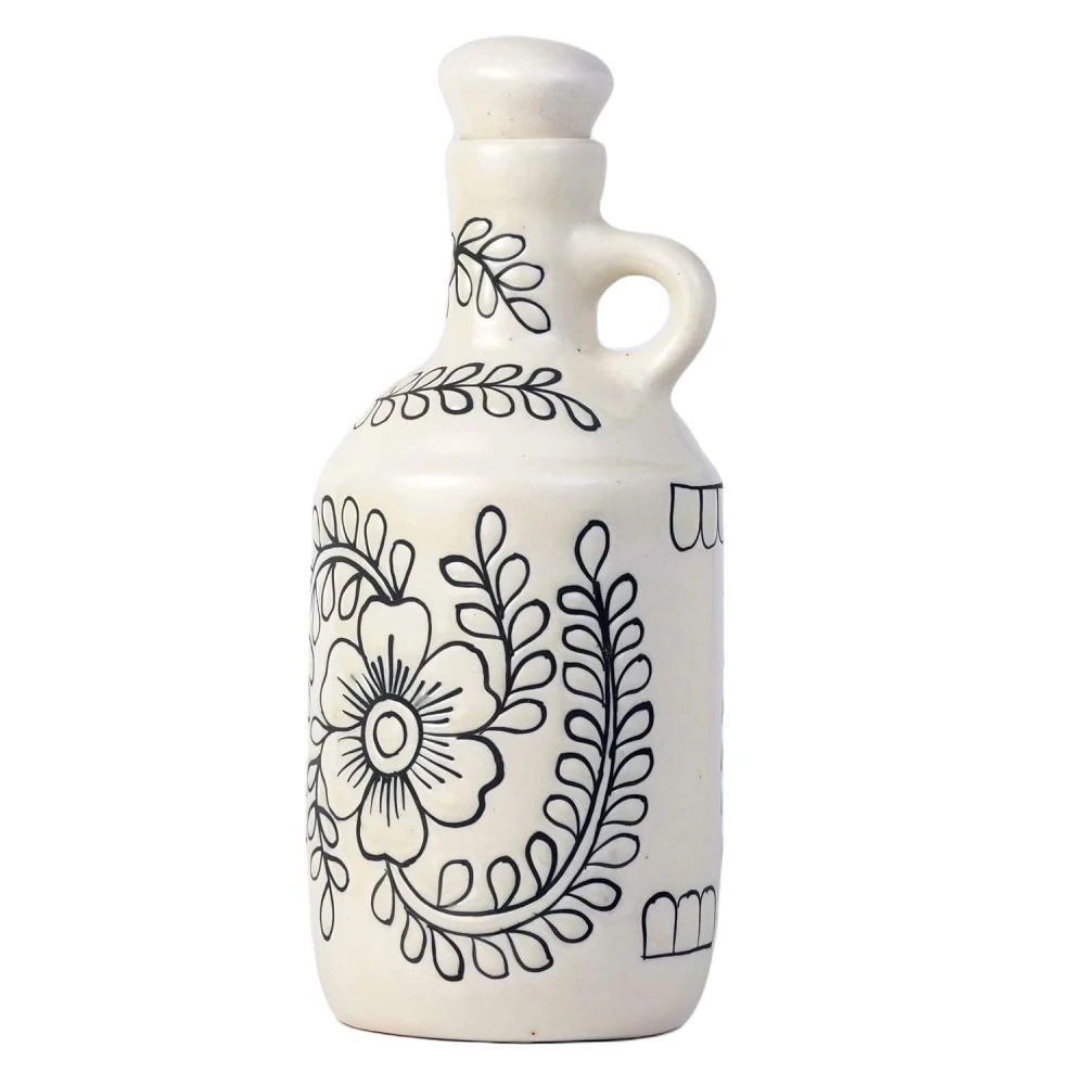 HOUSELA 1 Litre Ceramic Oil Dispenser with Lid – Decorative Hand Painted Oil Bottle, Leak Resistant Kitchen Oil Container, Ideal for Cooking Oil & Vinegar