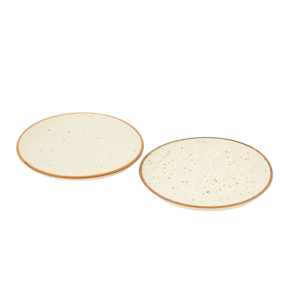 HOUSELA Cream Ribbed Stoneware Dinner Plates 7 Inch Set of 2 Pcs Ceramic Plates for Dinner Serving | Microwave & Dishwasher Safe | Off White