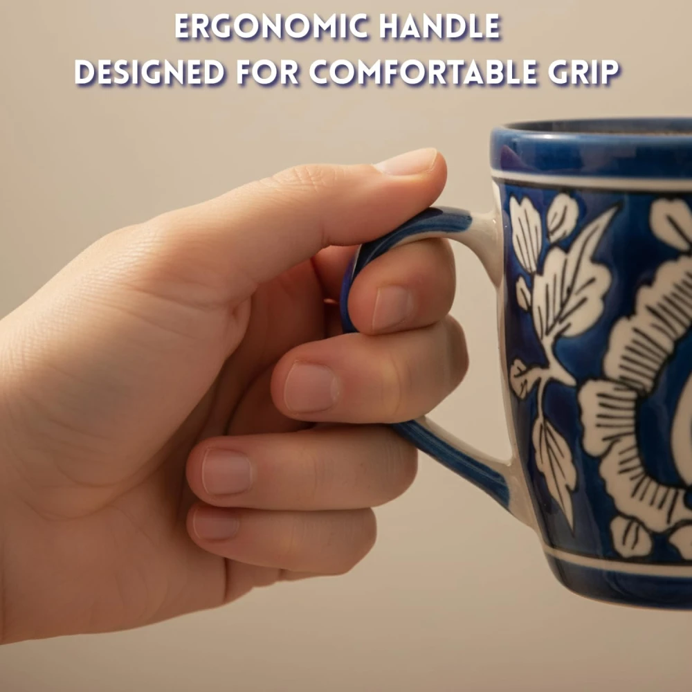 HOUSELA Mugalart Hand-Painted Serving Tea Cups Set Milk Mugs & Ceramic Coffee Mugs Set of 2 (270 ML, Microwave & Dishwasher Safe)