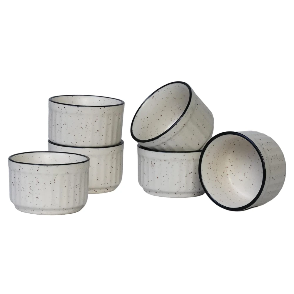Ceramic Serving Ramekin Bowls Set of 6 | Oven Safe & Microwave Safe Mini Baking Cups for Souffle, Custard, Dips, Chutney, Sauce & Desserts | Dishwasher Safe, White