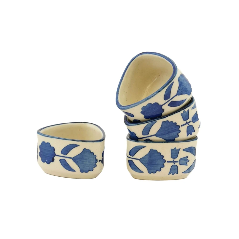 Rudrart Creation Handpainted Floral Studio Pottery Ceramic Chutney Bowl | Dip & Sauce Bowls | Small Katori Set 40 ml Each (Blue, Set of 6)