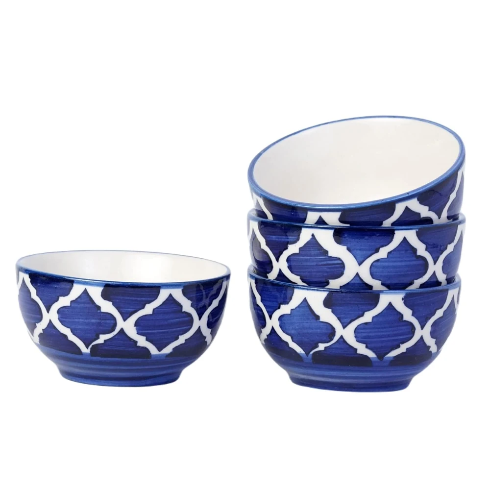 HOUSELA Creations Hand-Painted Umrao-Moroccan Design Bowls Set | Perfect for Serving Snacks, Rice, Dal, Fruits, Salad | BPA & Lead-Free Ceramic Dinner Bowls for Safe bowl sets