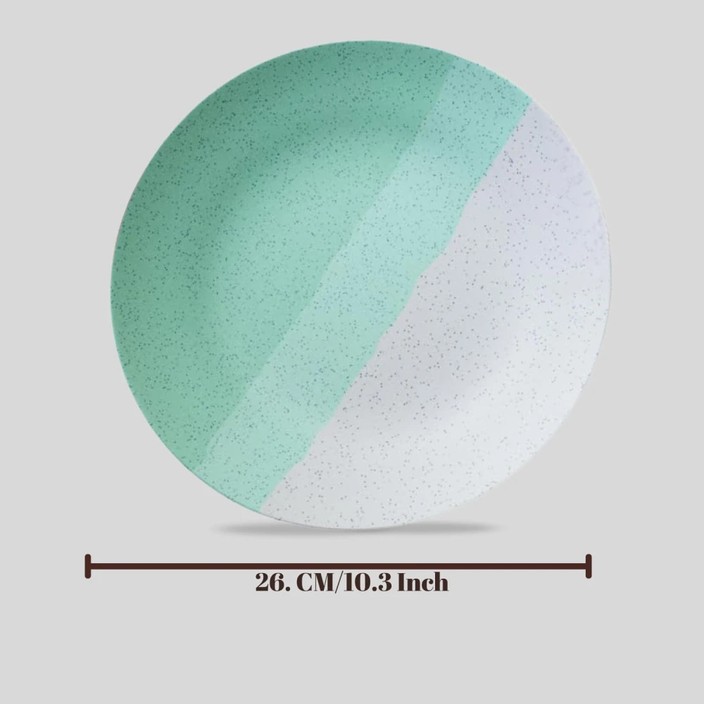 HOUSELA Set of 4 Modern Ceramic Dinner Plates – 10.6'' Speckled Stoneware Plates with Half Mint Green & White Design/Microwave & Dishwasher Safe