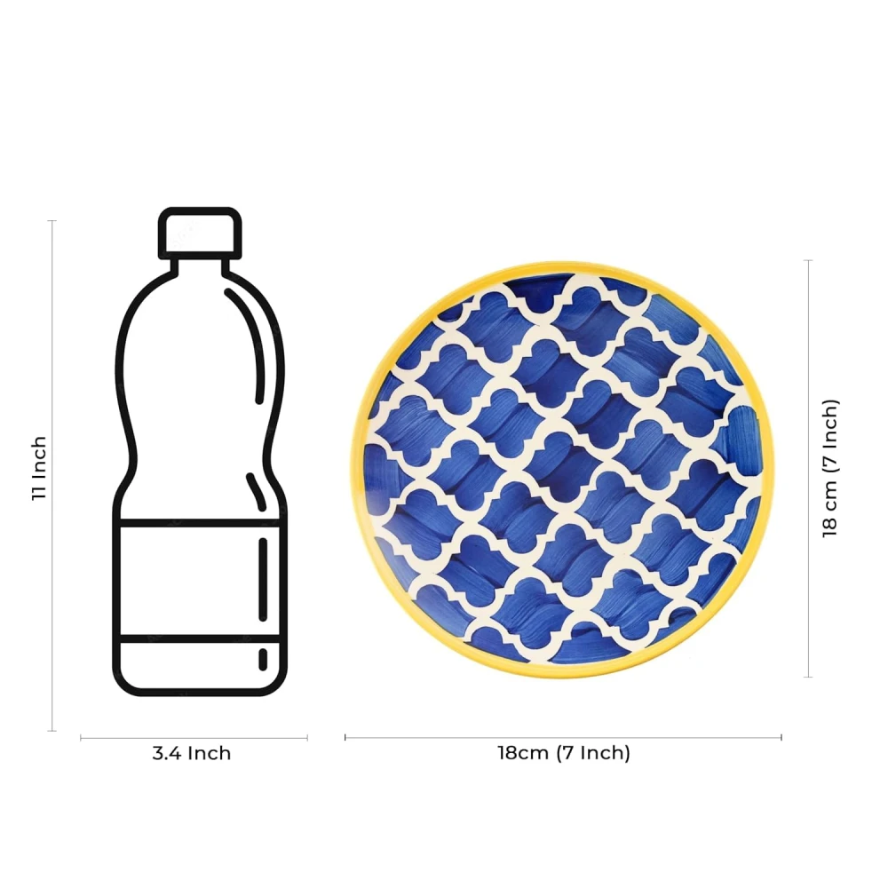 HOUSELA Ceramic Handmade Blue Umrao Quarter Moroccan Handpainted Plates for 7 (Set of 2)