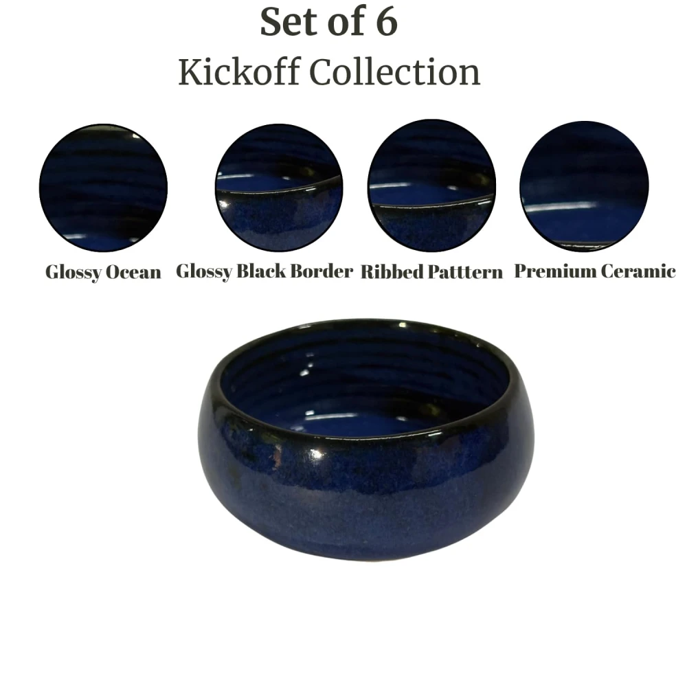HOUSELA Ocean Blue Handcrafted Ceramic Serving Bowls, Set of 6