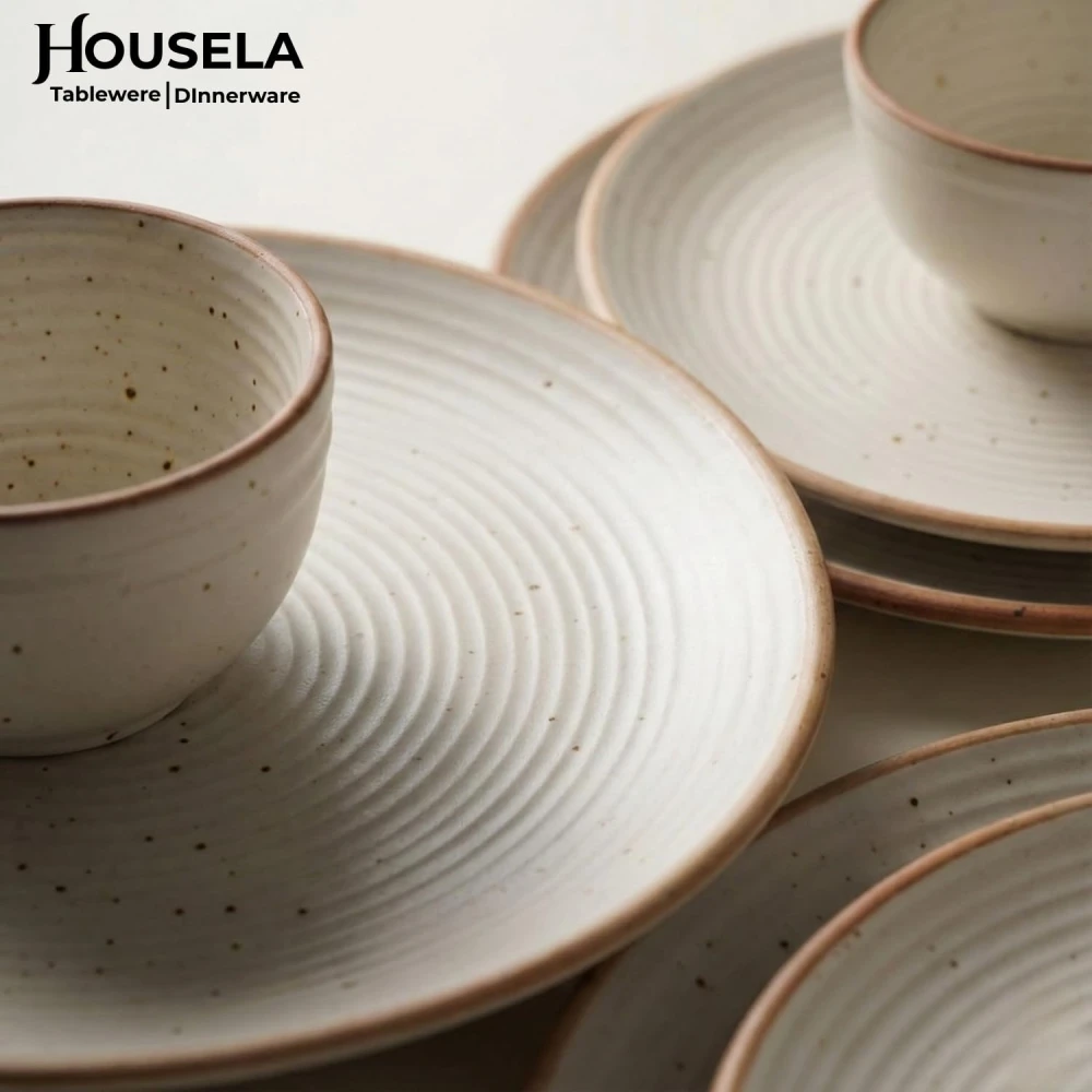 Premium Ceramic Dinner Set for 6 – 6 Dinner Plates & 6 Bowls | Microwave & Dishwasher Safe | Modern Rustic Beige Dinnerware Set | Durable Ceramic Kitchen Dining Set