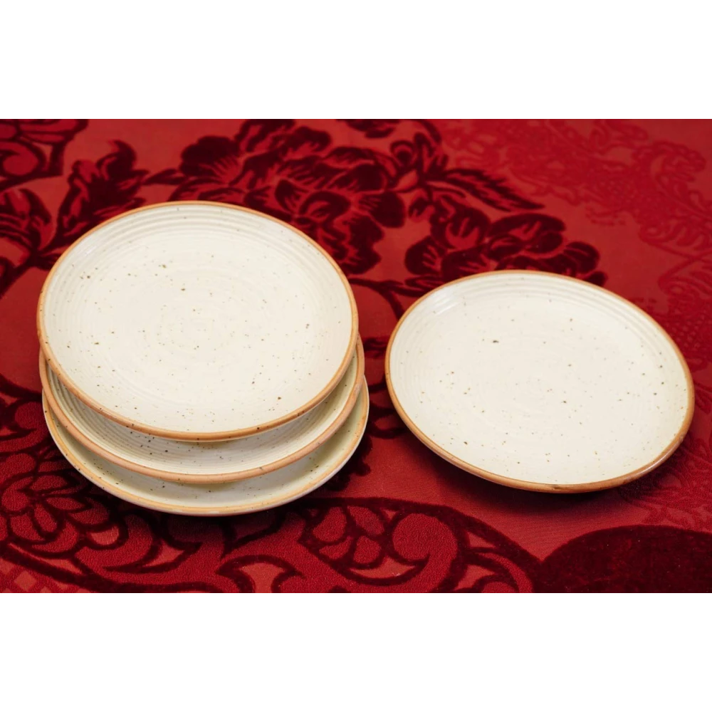 HOUSELA Cream Ribbed Stoneware Dinner Plates | Premium 10.3-Inch Ceramic Plates Set of 4 | Off-White Textured Dinnerware | Heavy Stoneware Serving Plates | Microwave & Dishwasher Safe