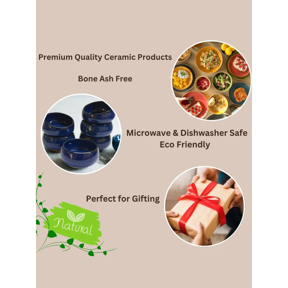 HOUSELA Ocean Blue Handcrafted Ceramic Serving Bowls, Set of 6