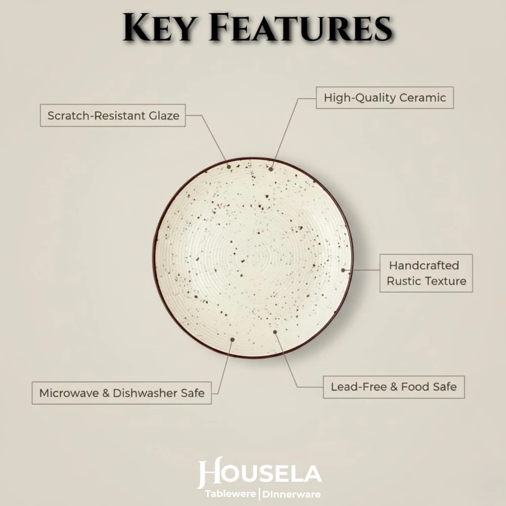 Cream Ribbed Stoneware Dinner Plates 10.3 Inch Set of 2 Pcs Ceramic Plates for Dinner | Microwave & Dishwasher Safe | Off White