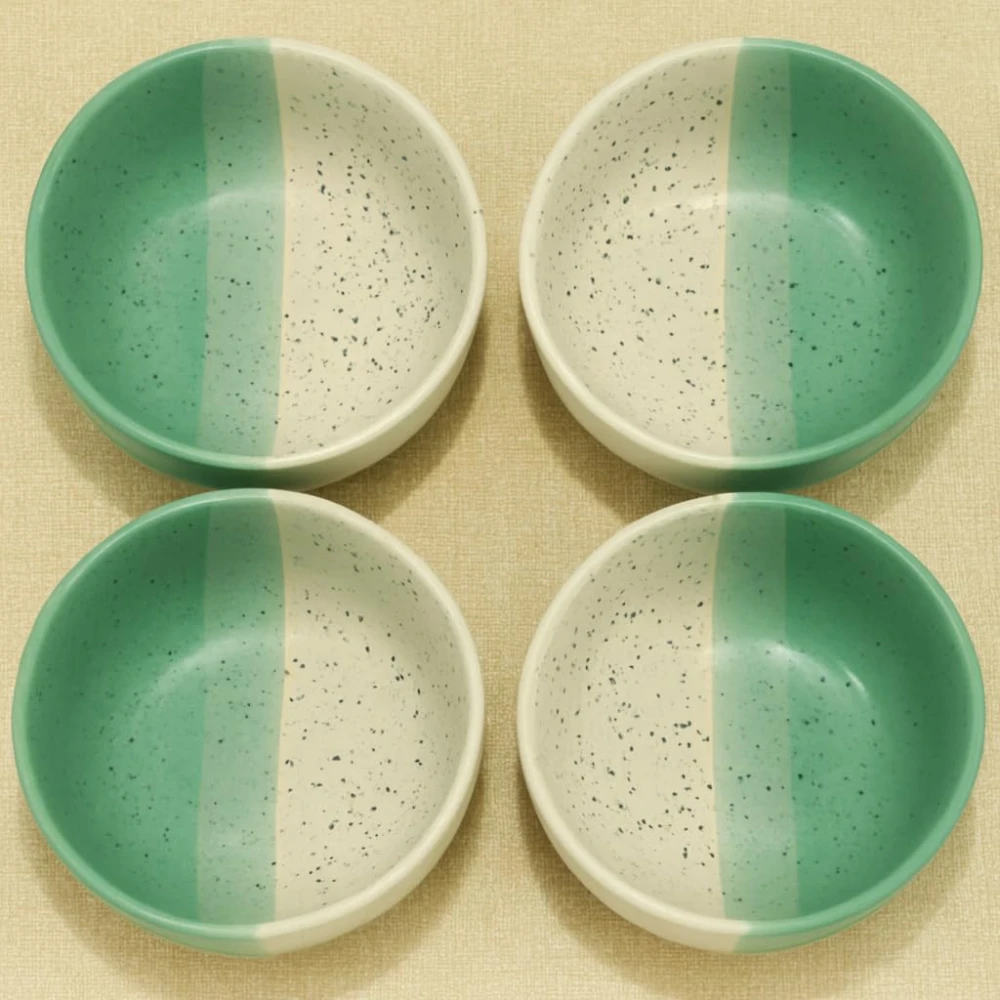 HOUSELA Handmade Dual-Tone Ceramic Bowls Set of 6 – Speckled Green & White Serving Bowls