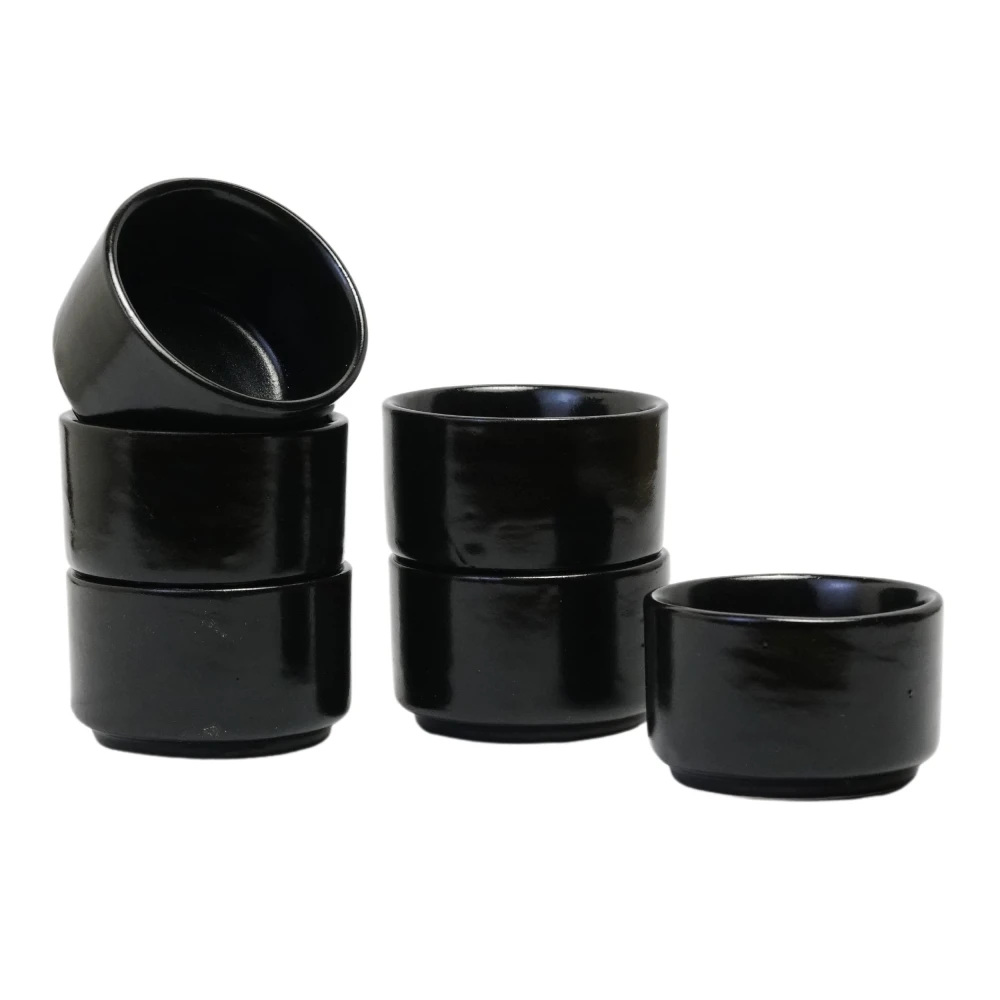 HOUSELA Ceramic Dip Bowls Set | Perfect for Chutneys, Ketchup, Sauces, Snacks | Durable, Dishwasher Safe, Ideal for Parties and Everyday Use | Black (50 ml, Set of 6)