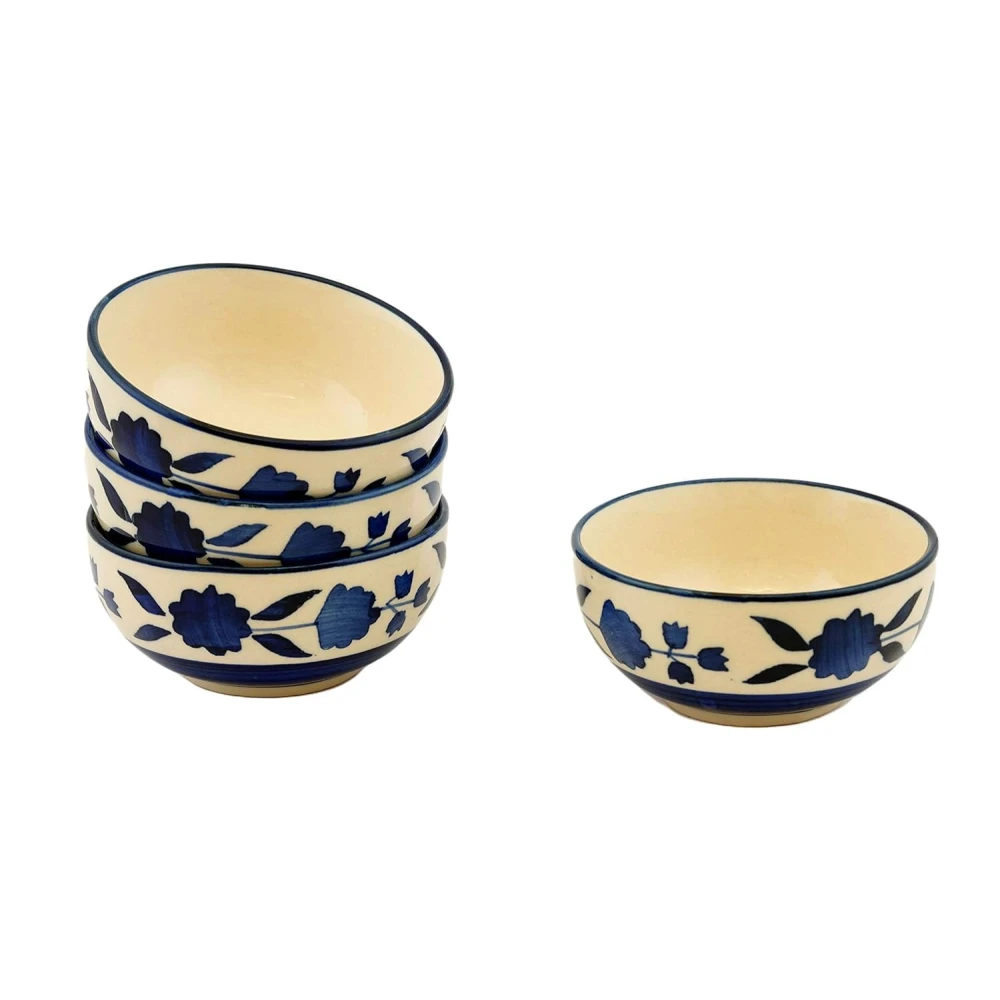 HOUSELA Creations Hand-Painted Umrao-Moroccan Design Bowls Set | Perfect for Serving Snacks, Rice, Dal, Fruits, Salad | BPA & Lead-Free Ceramic Dinner Bowls sets