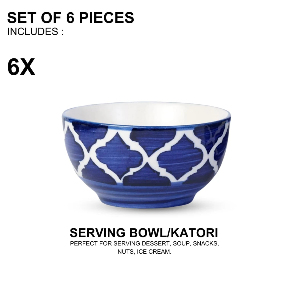 HOUSELA Creations Hand-Painted Umrao-Moroccan Design Bowls Set | Perfect for Serving Snacks, Rice, Dal, Fruits, Salad | BPA & Lead-Free Ceramic Dinner Bowls for Safe bowl sets
