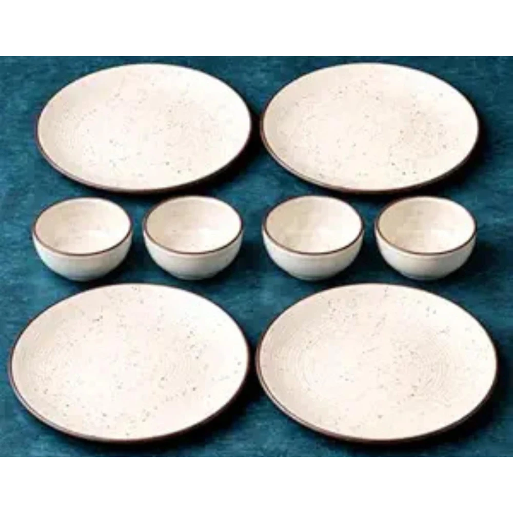 Handcrafted Ceramic Stoneware Dinner Set of 8 Pieces with Serving Bowls | 4 Dinner Plates & 4 Bowl/katori | Bone Ash Free | Microwave and Dishwasher Safe – Off White