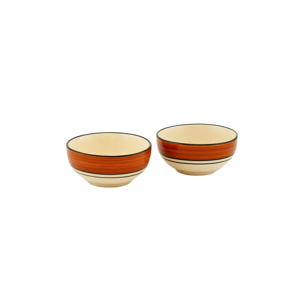 Hand-Painted Ceramic Serving Bowls Set of 4 | Brown & White Glazed Soup, Curry & Vegetable Bowls | Durable Stoneware Dinnerware for Home & Gifting