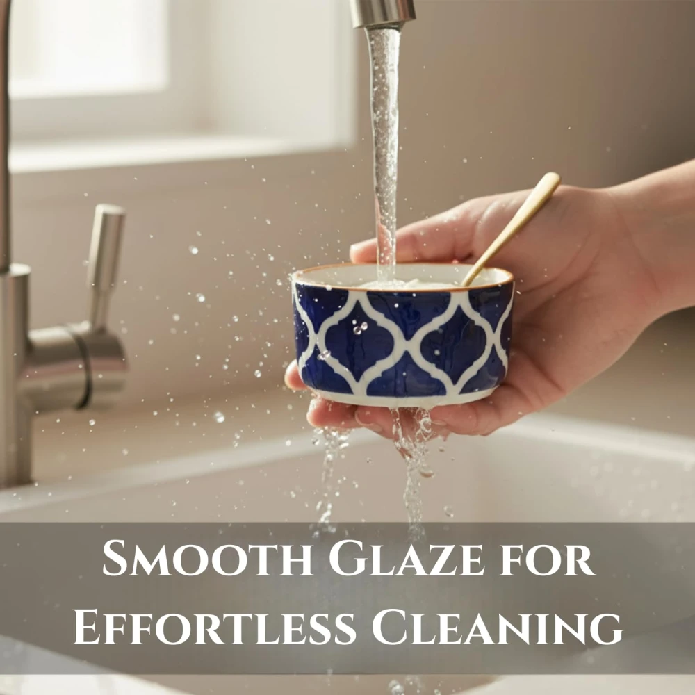 Handcrafted Ceramic Katori Bowl Set of 6, Blue | Moroccan Design Dip & Sauce Bowls | Elegant Stoneware Serving Bowls for Chutney, Pickle, Dips, Desserts & Kitchen Use | Small Bowls Set