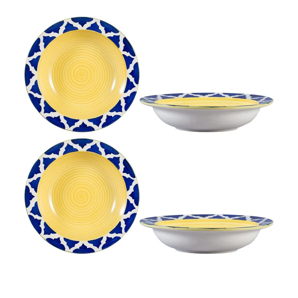 Rudrart Creations Ceramic Umrao Hand-Painted Deep Pasta Plate| Soup Plate | Snack Plate |Microwave Safe, Oven Safe |Set of 4 Plates 7 inches |Microwave Safe & Oven Safe|