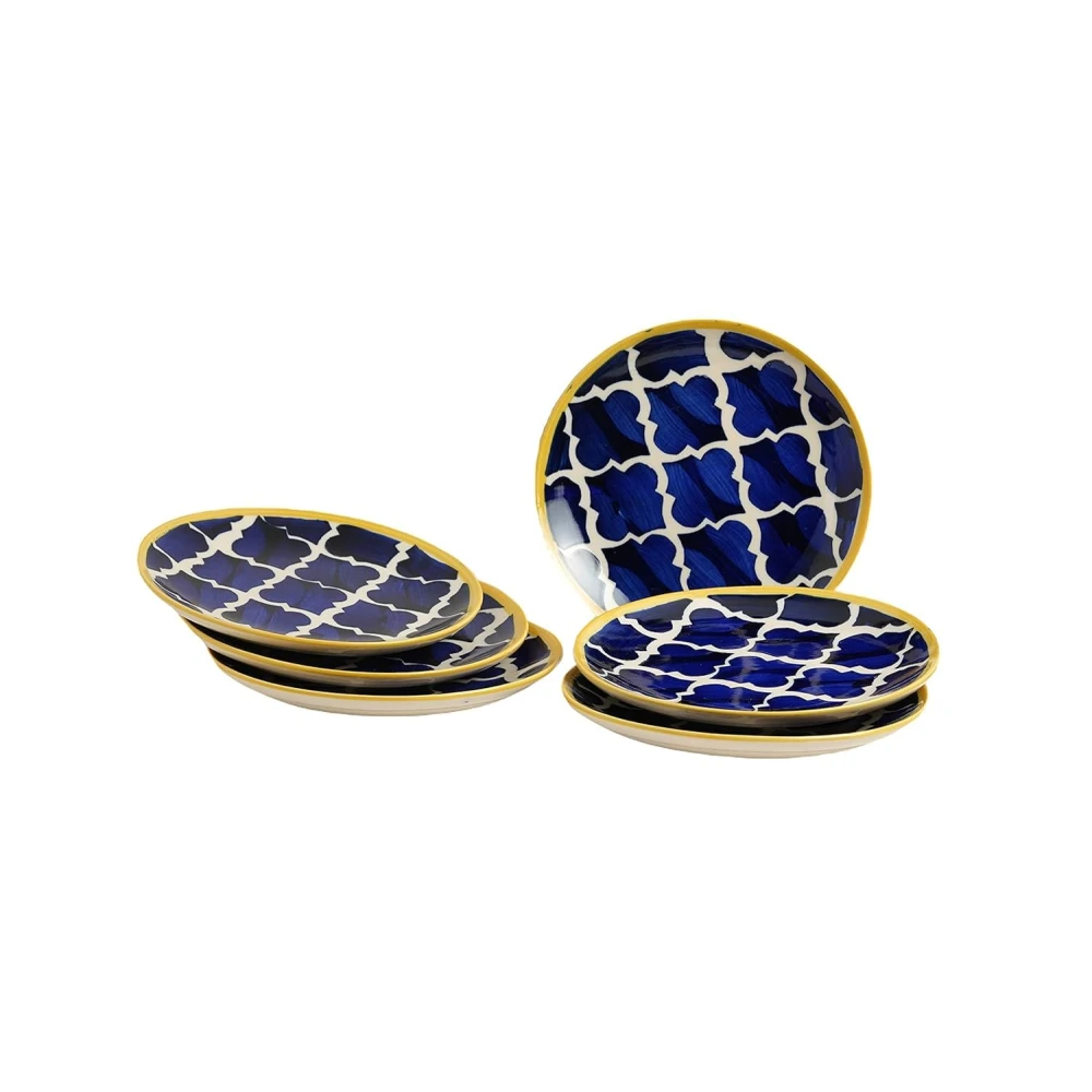 HOUSELA Ceramic Handmade Blue Umrao Quarter/Moroccan Handpainted' Plates for 7 (Set of 6)