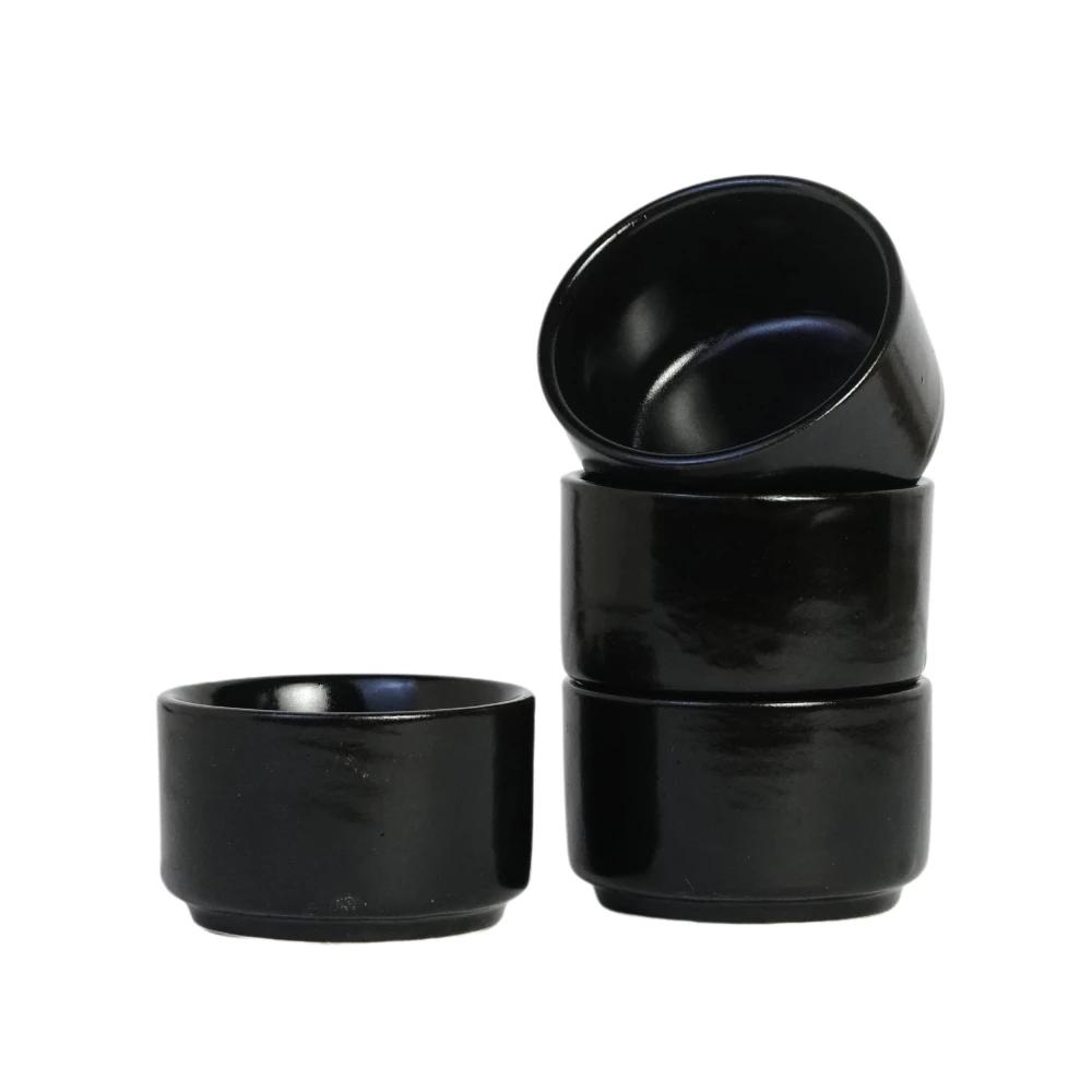HOUSELA Ceramic Dip Bowls Set | Perfect for Chutneys, Ketchup, Sauces, Snacks | Durable, Dishwasher Safe, Ideal for Parties and Everyday Use | - Black (50 ml, Set of 4)