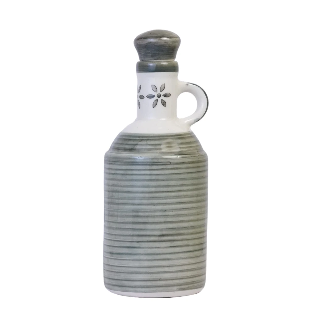 HOUSELA Grey Flowy Flora Ceramic Art 1000 Ml Oil Dispenser for Kitchen, Oil Bottle,100% Food & Microwave Safe| Ideal Gifting and for Kitchen, 1 Piece