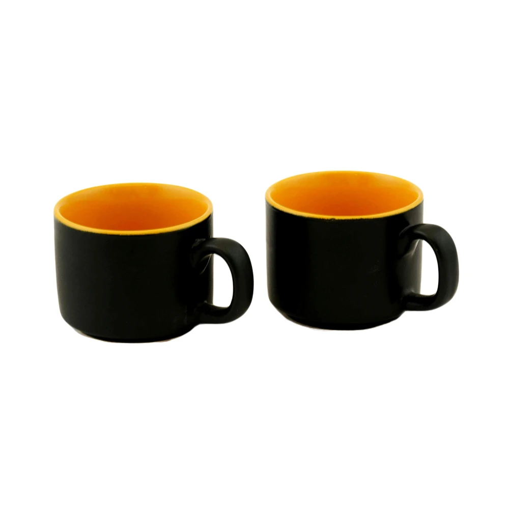 HOUSELA Hand-Painted Studio Pottery Tea/Coffee Cups in Ceramic (Set of 4, Microwave Safe) Color-Black & Yellow