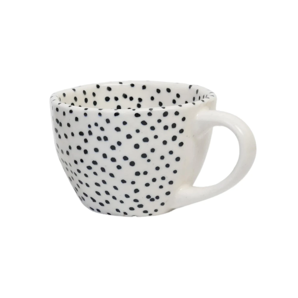 HOUSELA Small Dotted Hand-Painted Serving Tea Cups Set Milk Mugs & Ceramic Coffee Mugs Set of 4 (300 ML, Microwave & Dishwasher Safe)