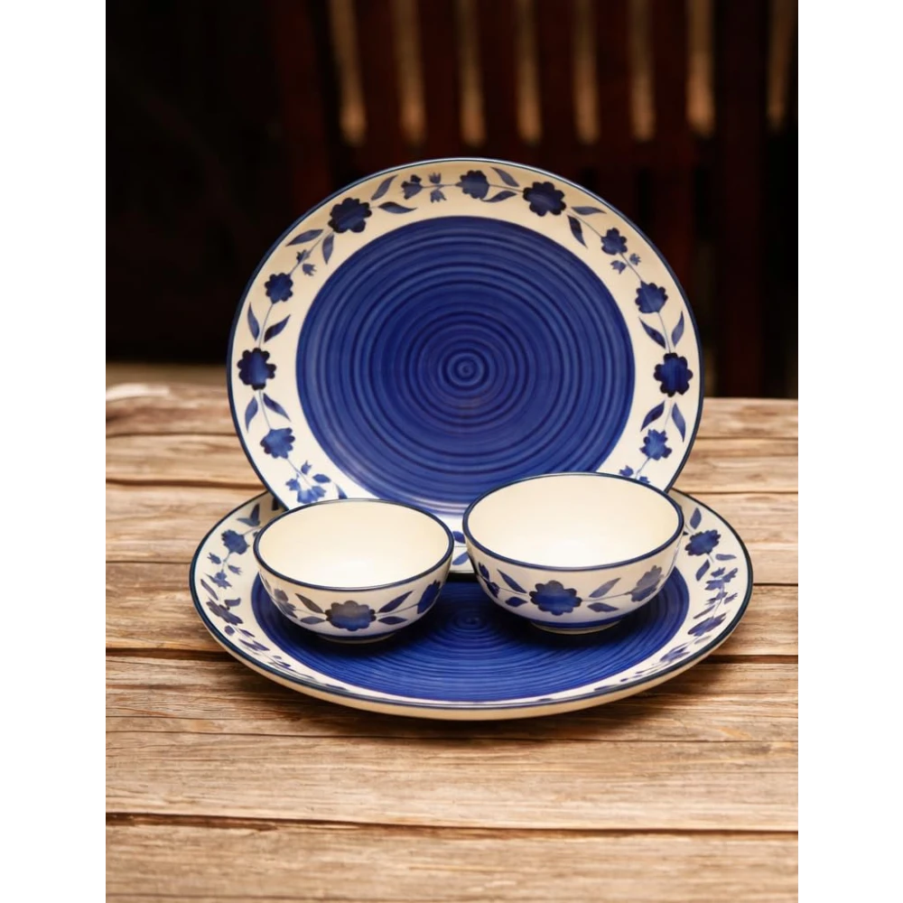 Housela Stoneware Ceramic Solid Dinner Set of 4 Pieces for Dinner with Katoris (4 Pieces, 2 Bowl & 2 Plates, Dishwasher & Microwave Safe)-Dinner Sets Ceramic Bowls Set Dinnerware Sets-Off White for home