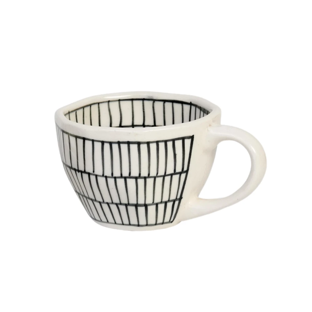 HOUSELA Lineing Hand - Painted Serving Tea Cups Set Milk Mugs & Ceramic Coffee Mugs Set of 4 (300 ML, Microwave & Dishwasher Safe)