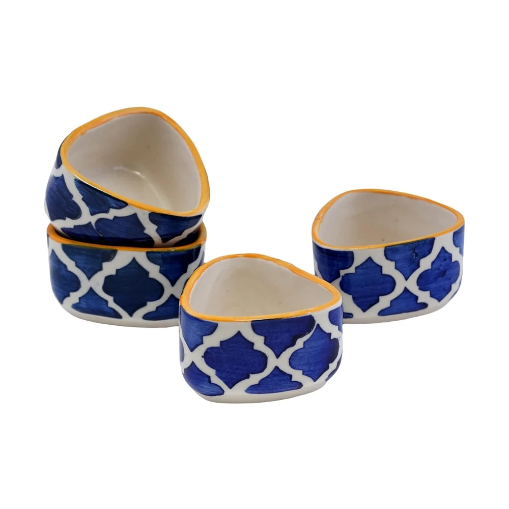 Rudrart Creation Ceramic Handpainted Moroccan Studio Pottery Chutney Bowl/Small Serving Bowls for Ketchup, Pickles Set, 40ml Each (Blue, Set of 6)