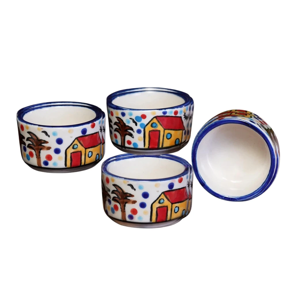 HOUSELA Hand Painted White Ceramic Bowl for Serving Chutney Bowl Pickle Bowl Sauce Bowl Set of 4 Pcs
