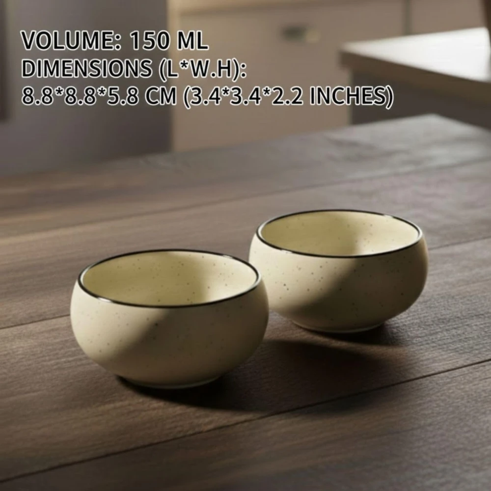HOUSELA Artisan Ceramic Speckled Bowls, Set of 6, Cream, 150 ML Capacity, Modern Minimalist Style for Soup, Cereal, Salad