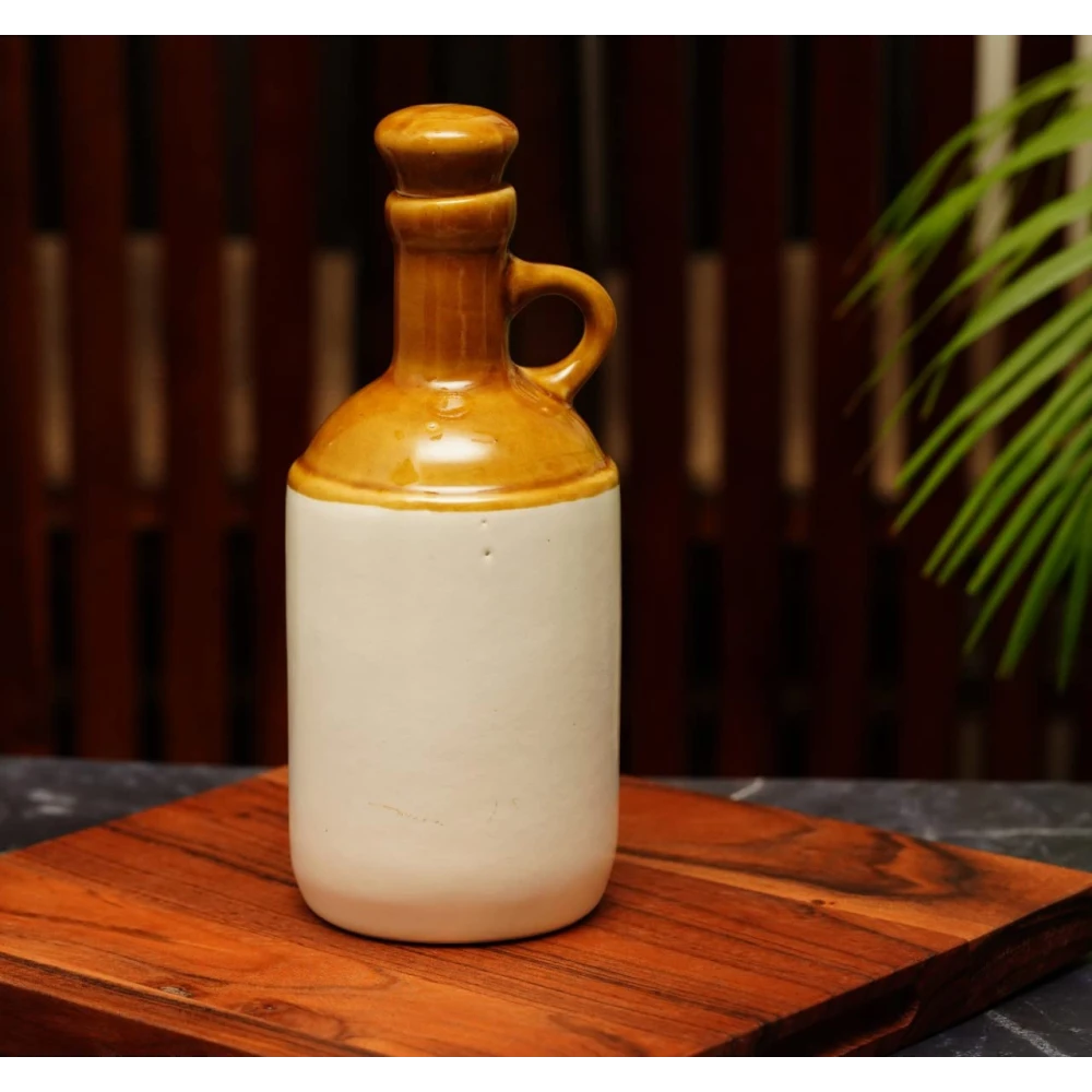 HOUSELA Oil Dispenser for Kitchen (Ceramic 1 Dispenser with lid) |100% Food & Microwave Safe|Ideal for Storage of Cooking Oil, Vinegar| Ideal Gift for Family Friends