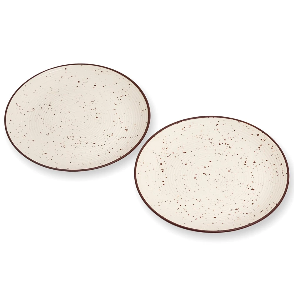 HOUSELA Cream Ribbed Stoneware Dinner Plates 10.6 Inch Set of 2 Pcs Ceramic Plates for Dinner | Microwave & Dishwasher Safe | Off White