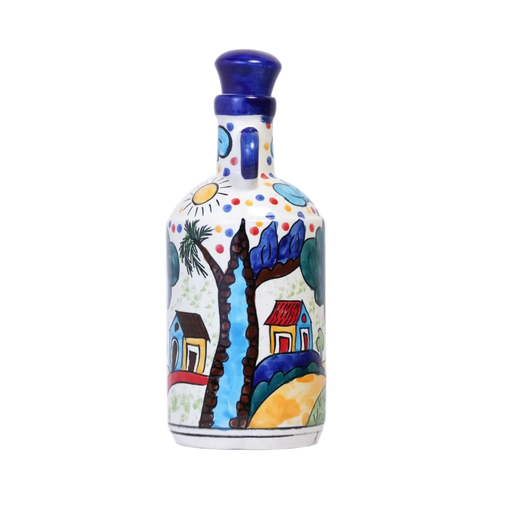 HOUSELA Hut Painted Ceramic Blue 1 LTR Oil Dispenser,Oil Bottle, Oil Sprayer, Vinegar Bottle for Kitchen Storage | Ideal Gifting and for Kitchen, 1 Piece Blue